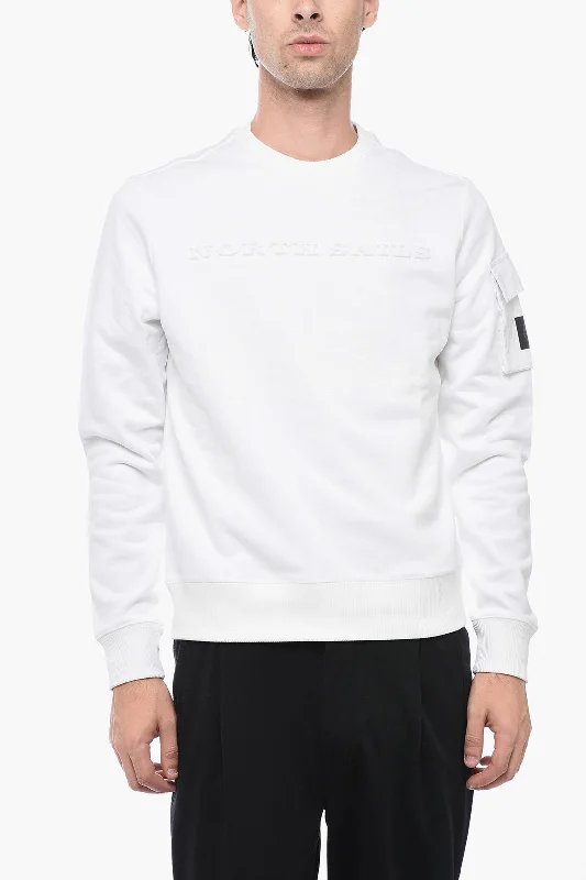 Men's v-neck sweater-North Sails Brushed Cotton Crewneck Sweater With Embossed Logo