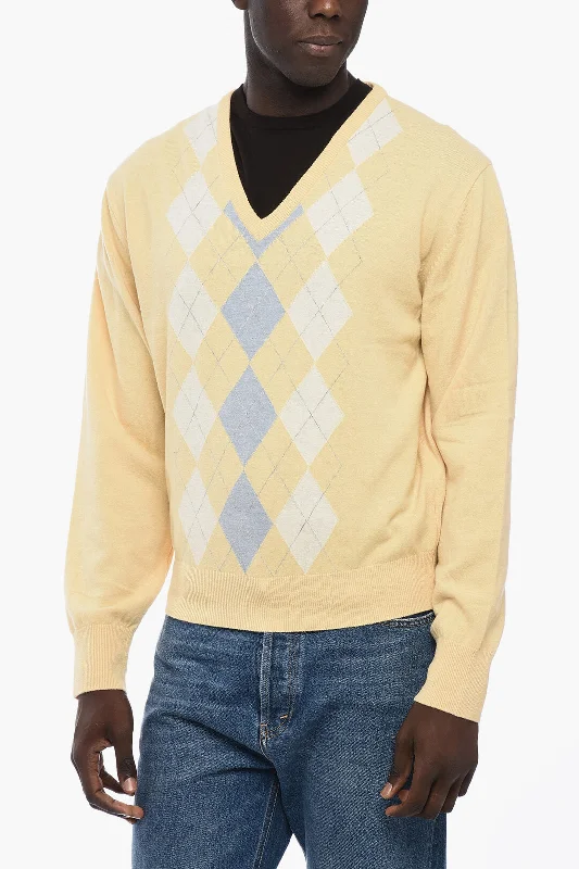 Men's cable knit sweater-Dunst Argyle Motif V-Neck Sweater