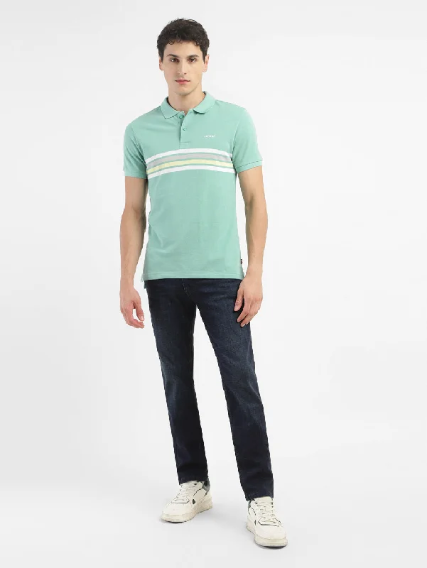 Men's geometric print t-shirt-Men's Striped Polo T-shirt