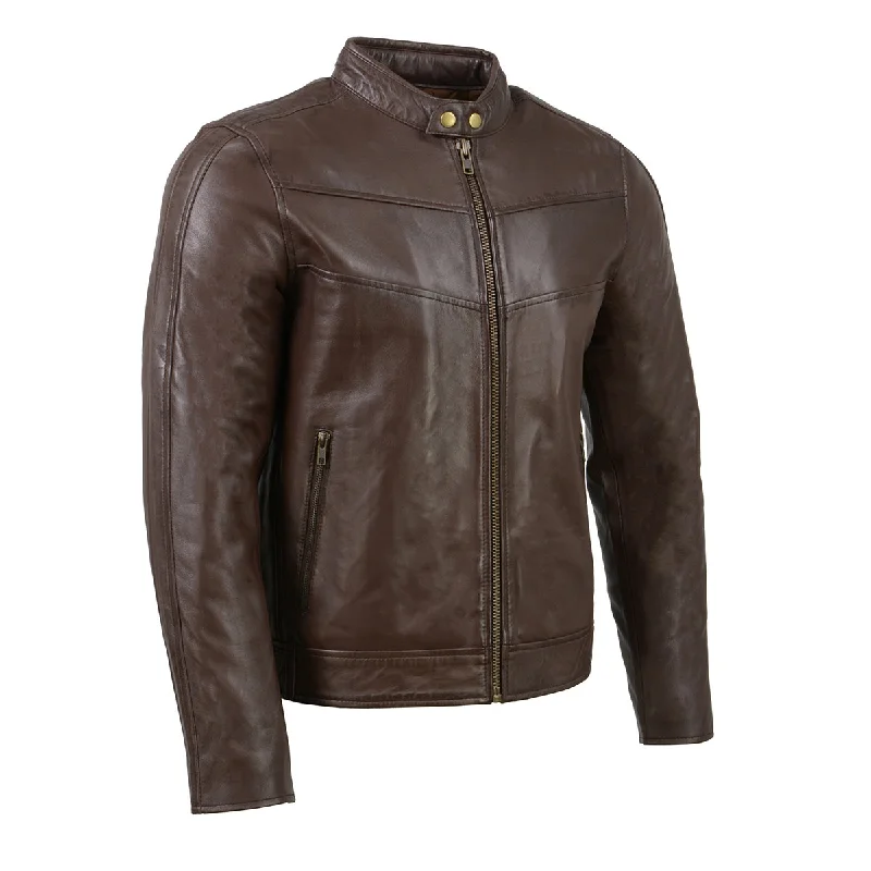 Men's quick-dry anorak-Milwaukee Leather SFM1835 Men's Brown ‘Cafe Racer’ Leather Jacket with Snap Button Collar