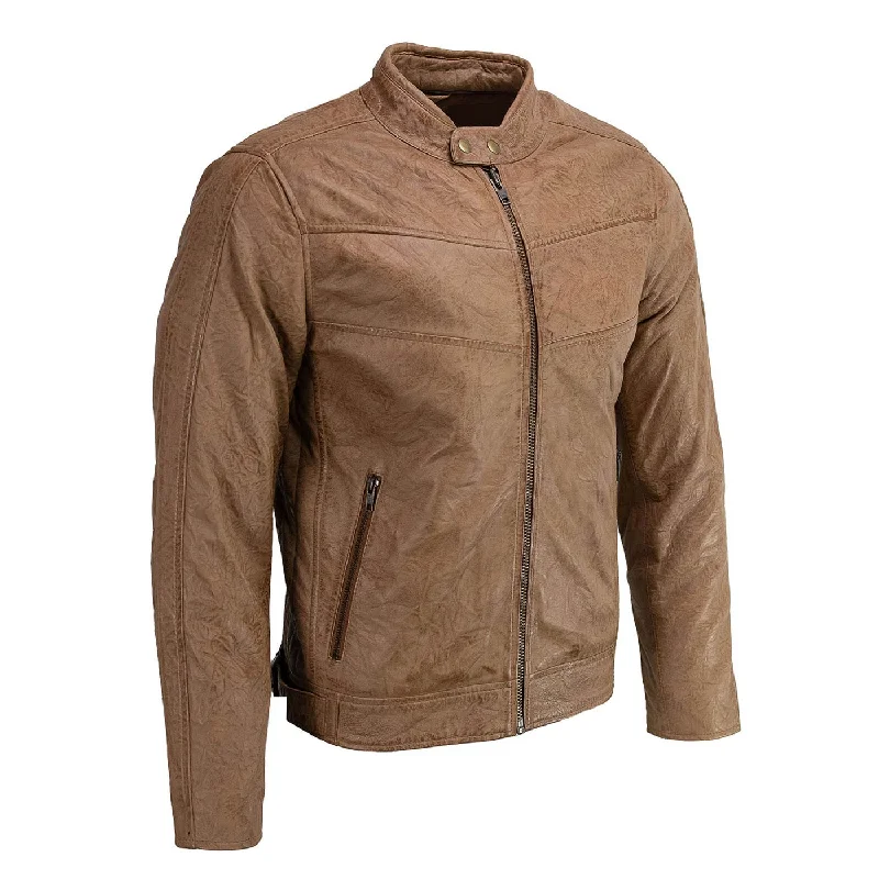 Men's wrinkle-free adventure jacket-Milwaukee Leather SFM1835 Men's Saddle ‘Cafe Racer’ Leather Jacket with Snap Button Collar