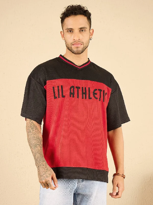 Men's sustainable fashion t-shirt-Black And Red Active Mesh Tee