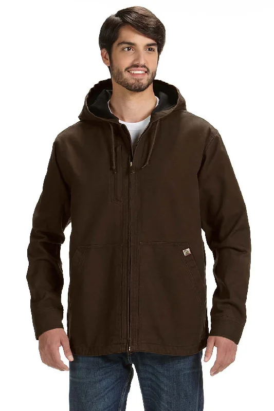 Men's antibacterial performance jacket-Dri Duck Mens Laredo Canvas Full Zip Hooded Jacket - Tobacco Brown