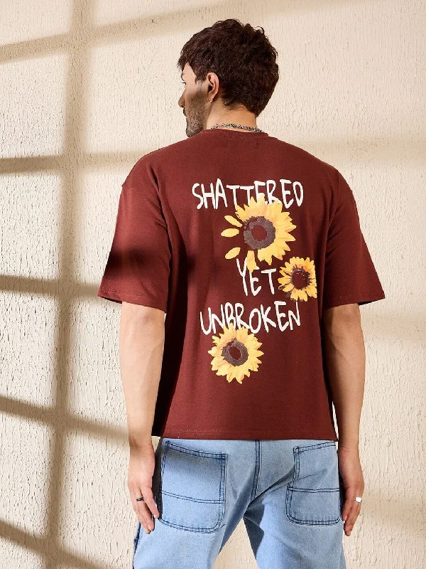 Men's versatile casual t-shirt-Brown Sunflower Oversized Tshirt