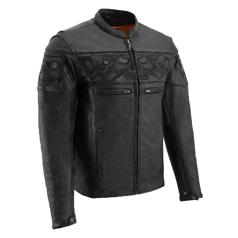 Men's sporty safari jacket-Milwaukee Leather MLM1500 Men's Crossover Black Leather Scooter Jacket with Reflective Skulls