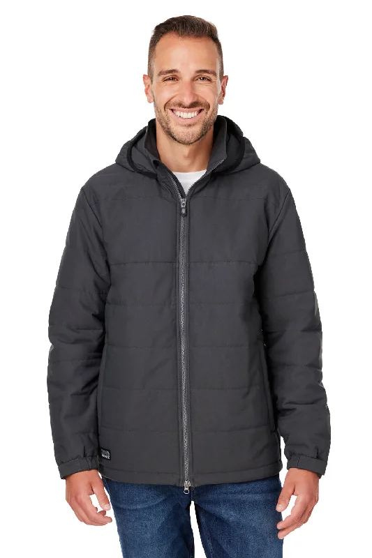 Men's sporty pea coat-Dri Duck Mens Quantum Water Resistant Puffer Full Zip Hooded Jacket - Graphite Grey