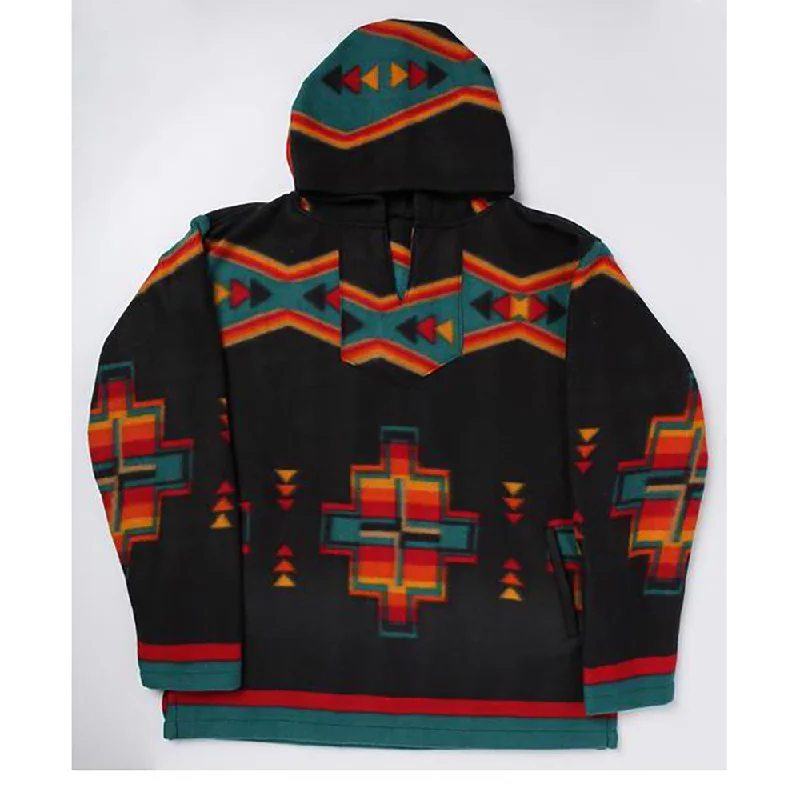 Men's high-stretch running hoodie-El Paso Unisex Black Aztec Fleece Pullover Hoodie