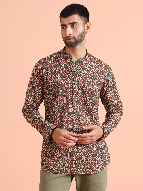 Men's summer travel wear shirt-Men Multi Color Printed Short Kurta