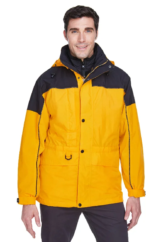 Men's fashion-forward casual jacket-North End Mens 3-in-1 Water Resistant Full Zip Hooded Jacket - Sunray Yellow/Black