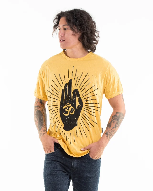 Men's moisture-wicking athletic t-shirt-Mens Hand of Om T-Shirt in Yellow