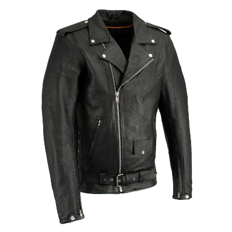 Men's non-iron field jacket-Milwaukee Leather LKM1711TALL Men's Black Tall-Sizes Side Lace Police Style Leather Jacket