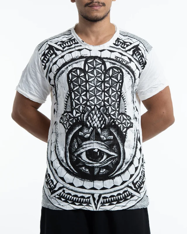 Men's moisture-wicking athletic t-shirt-Mens Hamsa Eye T-Shirt in White