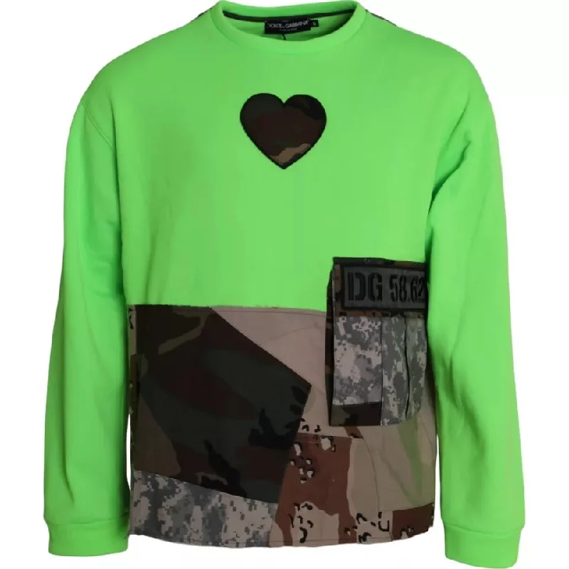 Men's crew neck sweater-Dolce & Gabbana Patchwork Heart Crew Neck Pullover Men's Sweater (Pre-Owned)