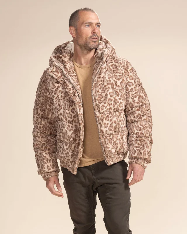 Men's antibacterial windbreaker-Classic Men's Puffer Jacket With Hood | Tan Leopard