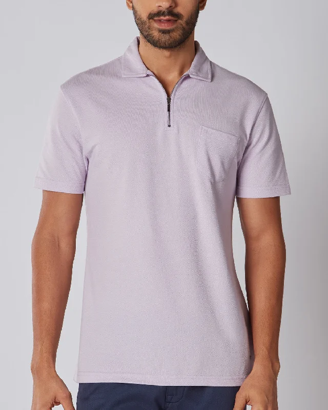 Men's luxury cotton t-shirt-Signature Zipper Polo T-Shirt - Lavender