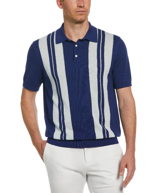 Men's organic gym wear shirt-Striped Polo Sweater