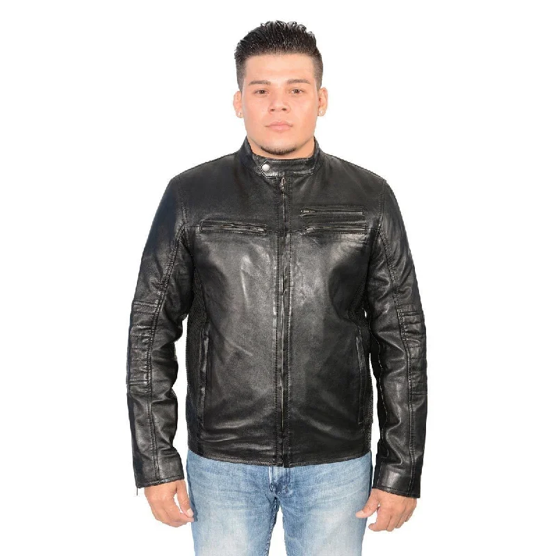 Men's eco-conscious varsity jacket-Milwaukee Leather SFM1805 Men's Black Side Stitch Cafe Racer Lambskin Leather Jacket