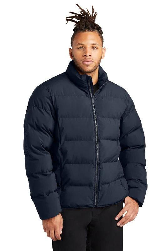 Men's eco-friendly field jacket-Mercer+Mettle Mens Water Resistant Full Zip Puffy Jacket - Night Navy Blue