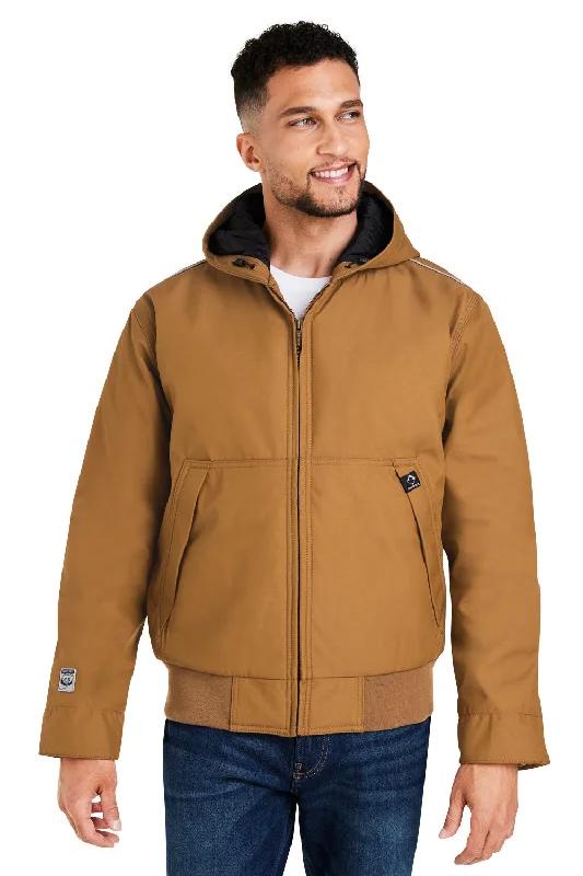 Men's weatherproof denim jacket-Dri Duck Mens Rubicon Water Resistant Full Zip Hooded Jacket - Saddle Brown - Closeout