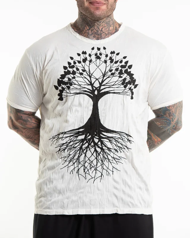 Men's artistic print t-shirt-Plus Size Mens Tree of Life T-Shirt in White