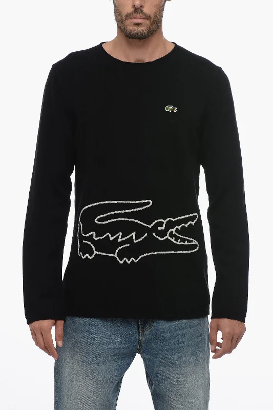 Men's shawl collar sweater-Comme Des Garçons LACOSTE X CDG Crew Neck Wool Sweater with Jacquard Logo