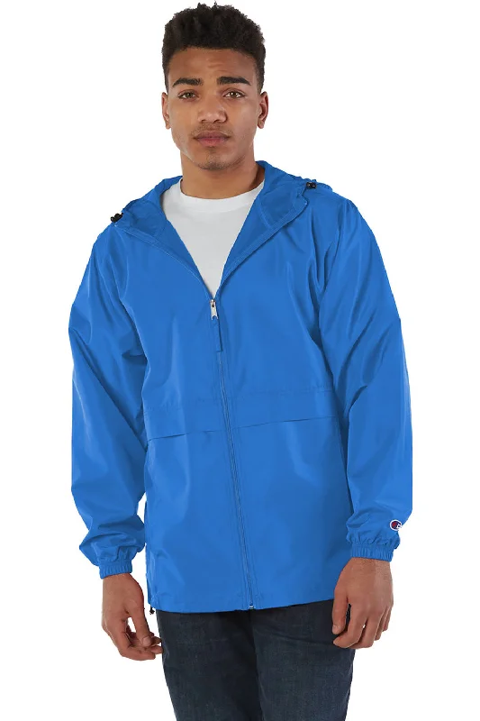 Men's antibacterial outdoor jacket-Champion Mens Wind & Water Resistant Full Zip Hooded Anorak Jacket - Royal Blue