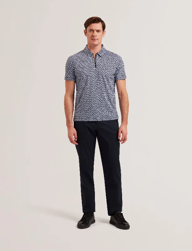 Men's sustainable office wear polo shirt-Ounslo Ss Regular Fit Printed Zip Polo Blue