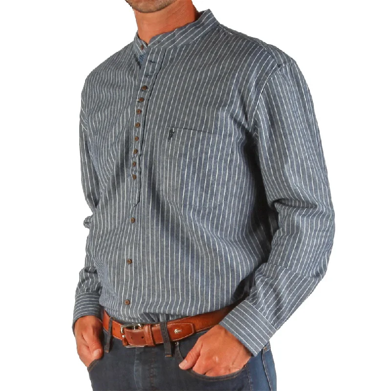 Men's weatherproof office shirt-Celtic Ranchwear Blue Contrast Fabric Grandfather Shirt