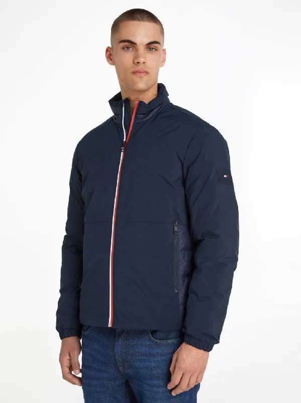 Men's lightweight puffer jacket-Tommy Hilfiger - Mixed Media Stand Collar Jacket - Desert Sky