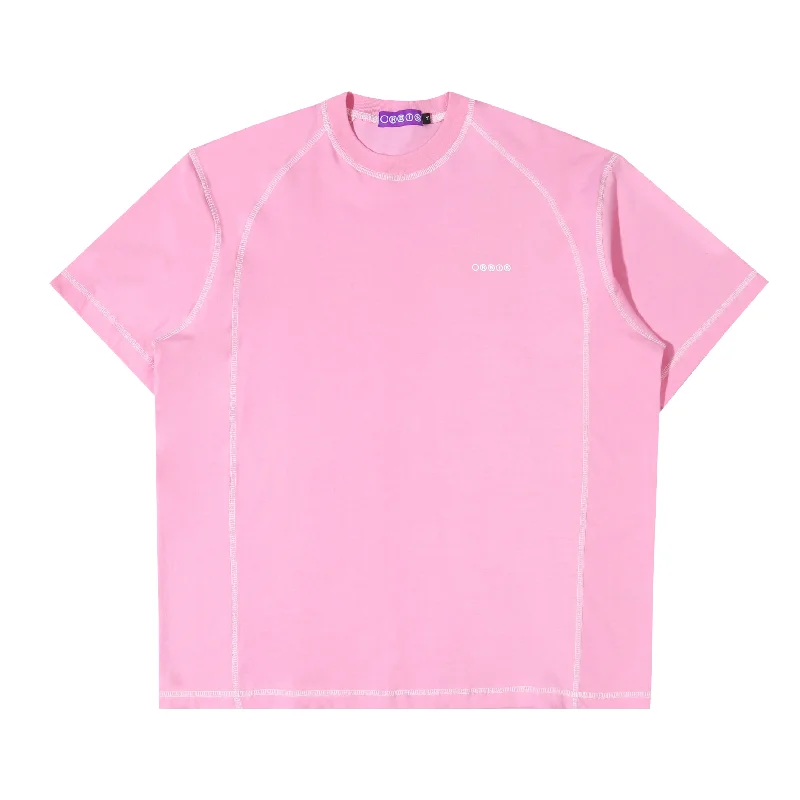 Men's relaxed weekend t-shirt-Orbis Panel Short Sleeve T-Shirt - Pink