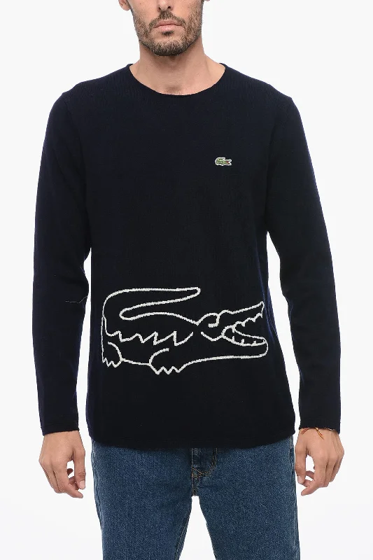 Men's training knit-Comme Des Garçons LACOSTE X CDG Crew Neck Wool Sweater with Jacquard Logo