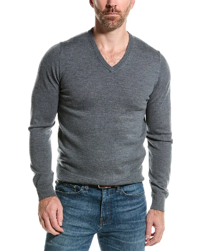 Men's hemp sweater-Mette mens  Merino Wool V-Neck Sweater, XL, Grey