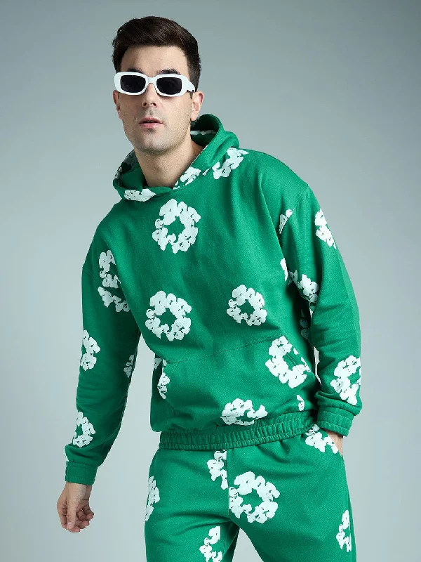 Men's tech-inspired gym hoodie-Green Floral Oversized Hoodie