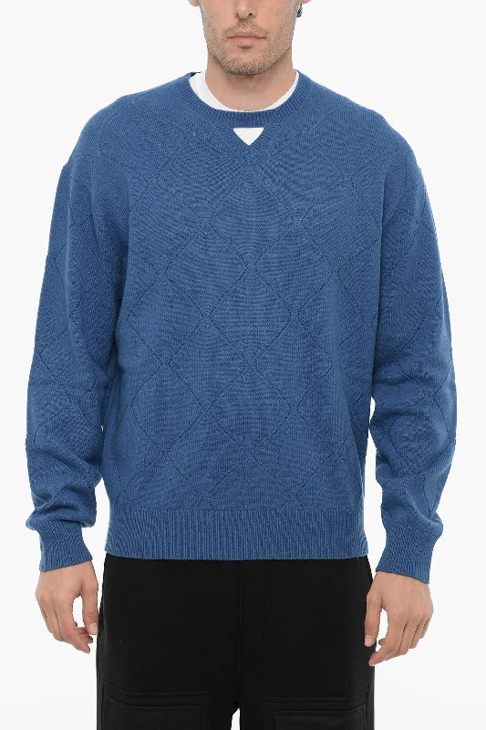 Men's thermal knit-Neil Barrett Wool Blend Crew-neck Sweater with Cut-Out Detail