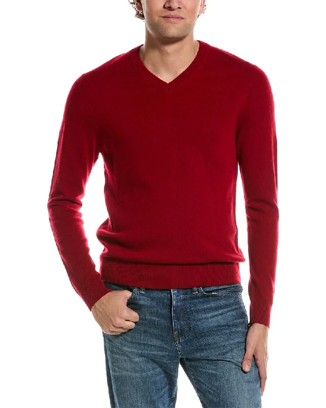 Men's lightweight knitwear-Qi Cashmere Solid Cashmere V-Neck Sweater