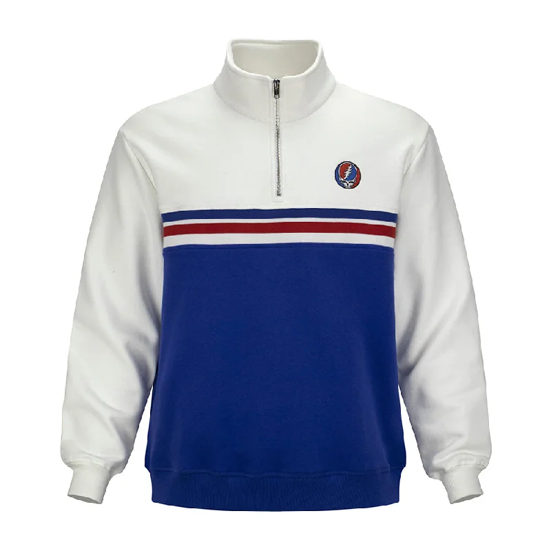 Men's modern training hoodie-Grateful Dead | Quarter Zip Mid Weight Fleece | Stealie in Red & Blue Stripes