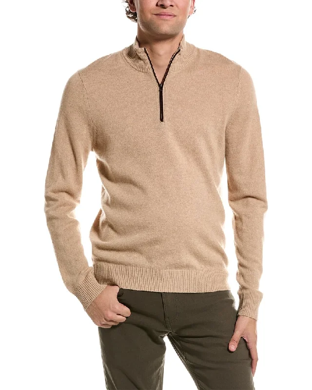 Men's easy-care knitwear-Amicale Cashmere Piping Cashmere 1/4-Zip Sweater