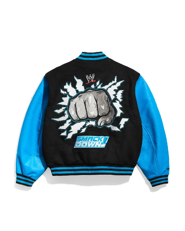 Men's sporty golf jacket-WWE SmackDown Fist Varsity Jacket