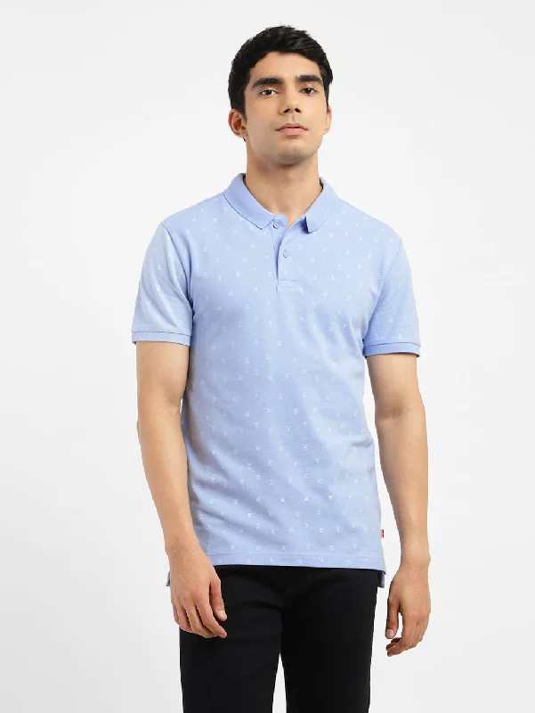 Men's luxury cotton t-shirt-Men's Geometric Print Polo T-shirt