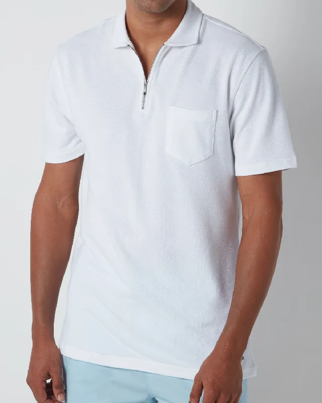 Men's high-stretch t-shirt-Signature Zipper Polo T-Shirt - White