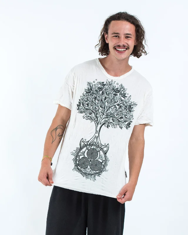 Men's classic casual t-shirt-Mens Celtic Tree T-Shirt in White