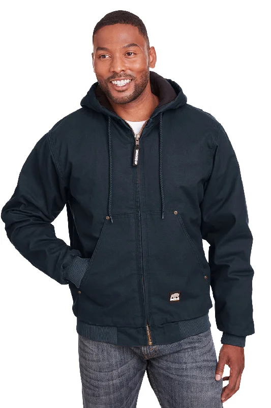 Men's versatile chore jacket-Berne Mens Highland Duck Full Zip Hooded Jacket - Black