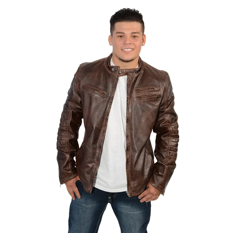 Men's eco-friendly sports jacket-Milwaukee Leather SFM1805 Men's Brown Side Stitch Cafe Racer Lambskin Leather Jacket