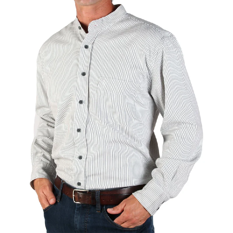 Men's wrinkle-resistant travel wear shirt-Celtic Ranchwear Black White Stripe Grandfather Shirt