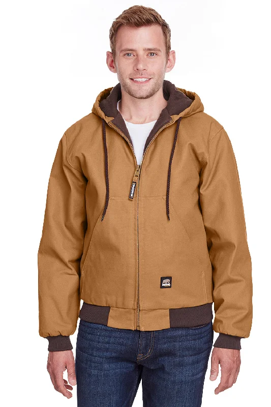 Men's performance skiing jacket-Berne Mens Heritage Duck Water Resistant Full Zip Hooded Jacket - Duck Brown