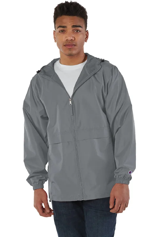 Men's comfortable rain jacket-Champion Mens Wind & Water Resistant Full Zip Hooded Anorak Jacket - Graphite Grey