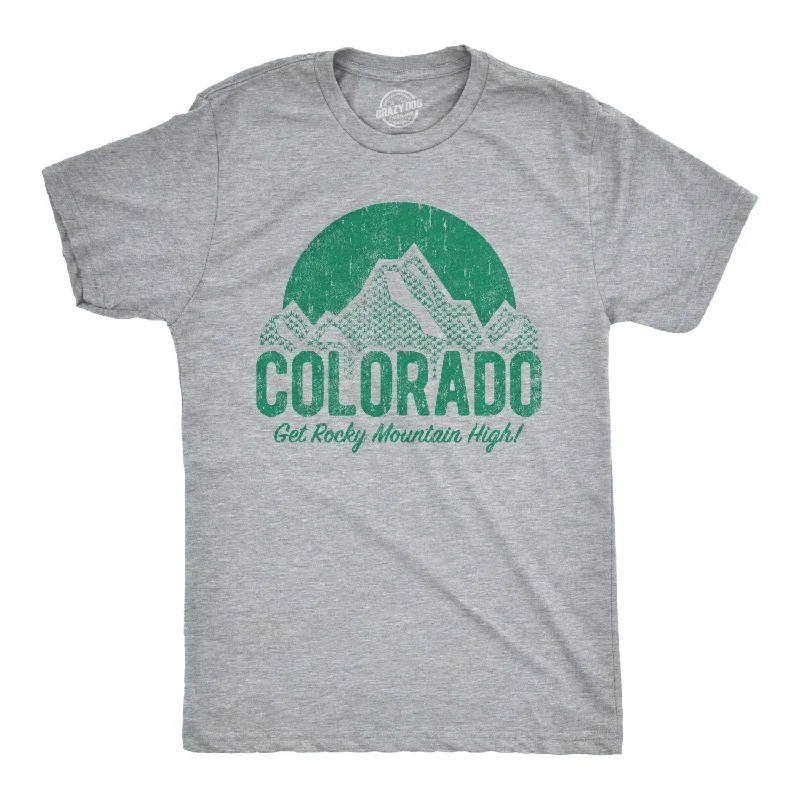 Men's artistic print t-shirt-Colorado Get Rocky Mountain High Men's T Shirt