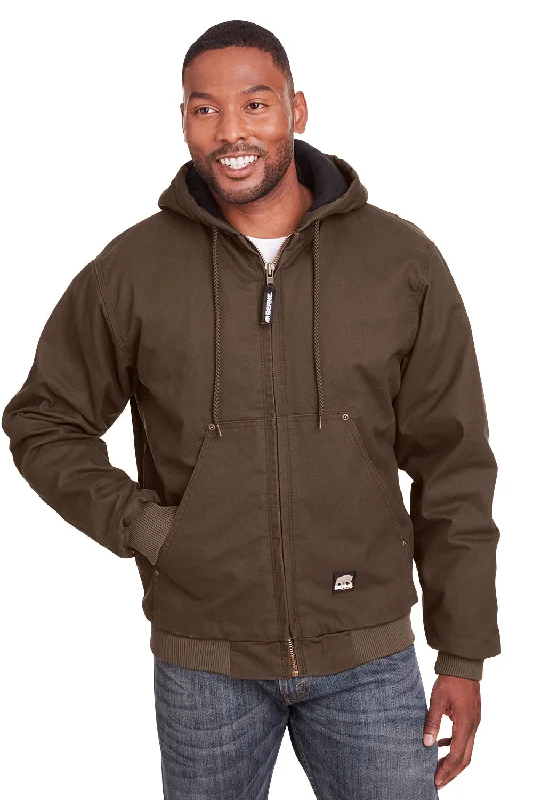 Men's adventure-ready quilted jacket-Berne Mens Highland Duck Full Zip Hooded Jacket - Bark Brown