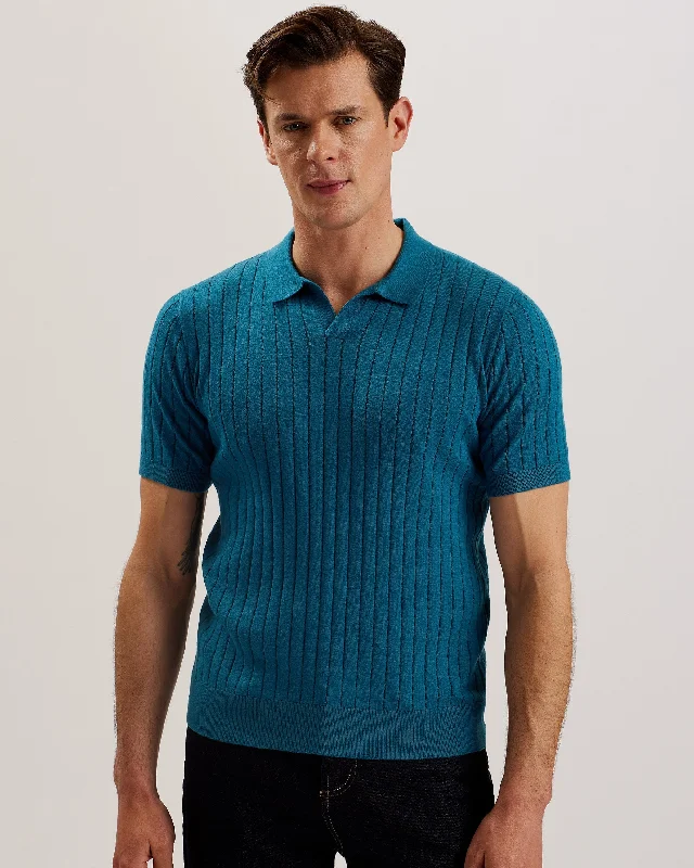 Men's naturally cooling polo shirt-Botany Short Sleeve Open Collar Polo Shirt Teal-Blue