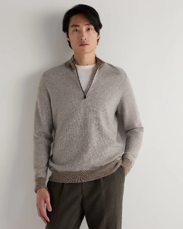 Men's football sweater-Men's Temple Jacquard Half Zip Cashmere Sweater Vintage Khaki Green